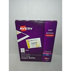Avery 5392 Laser Inkjet Print Name Badge Insert Refills 300 Inserts 3 x 4"